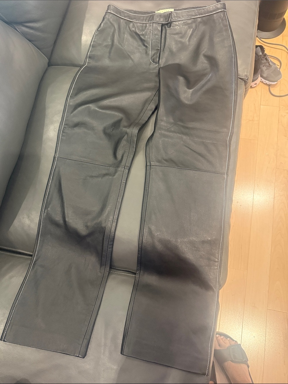 Black Leather Straight-Leg Pants